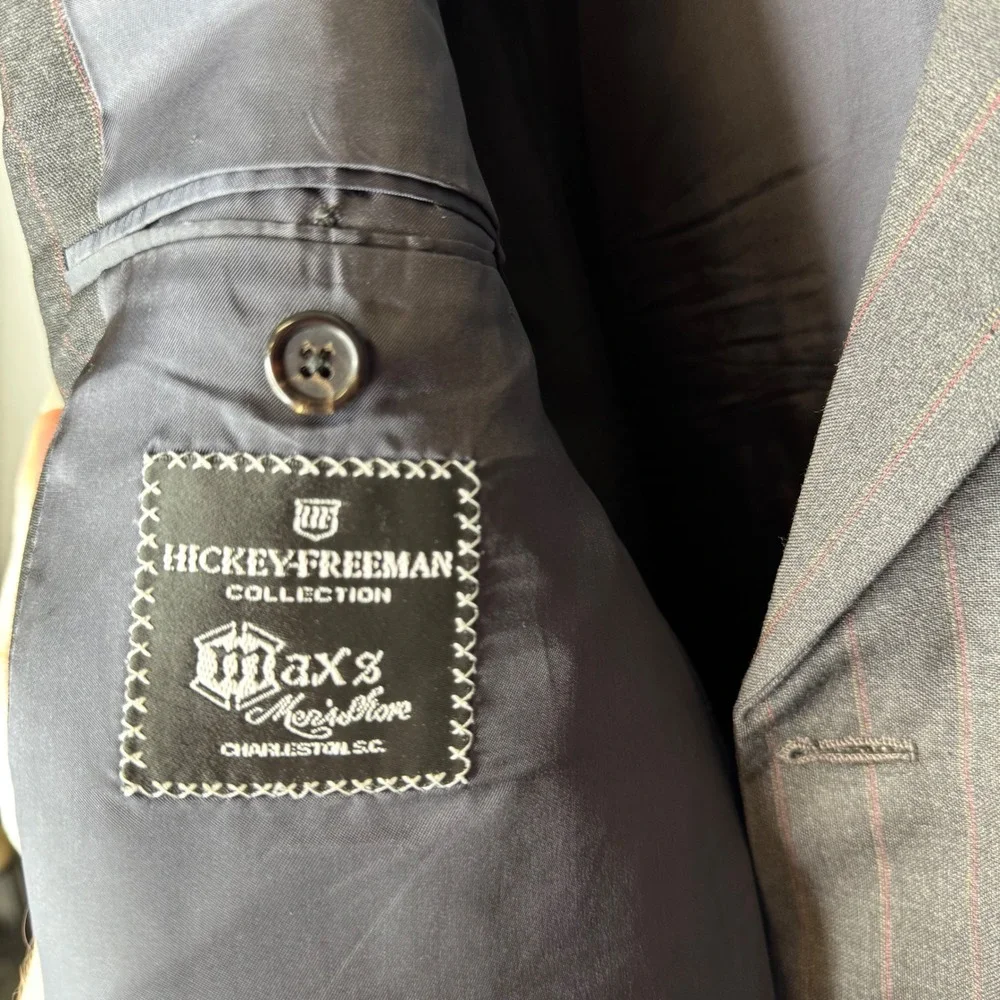 Hickey Freeman Loro Piana Super 120s Wool Pinstripe Blazer 48 Long Charcoal Grey